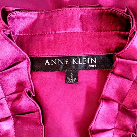 Vintage Anne Klein Maroon Red Pleat Ruffle Front Silk Blouse - Picture 4 of 5